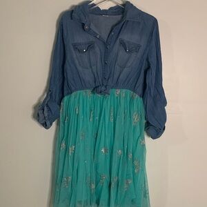 Justice Denim Blue and Teal Glitter Dress